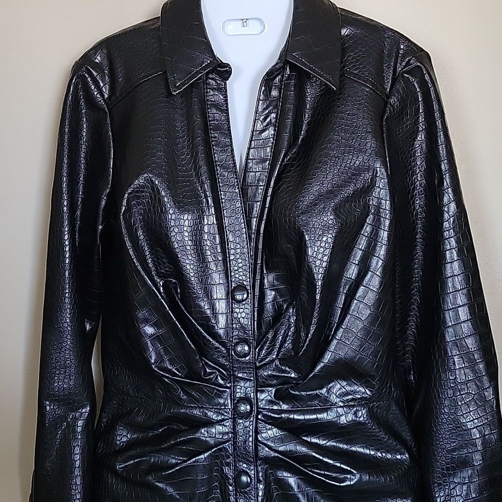 Veronica Beard Echo Ruched Faux-Leather Dress - Picture 4 of 10